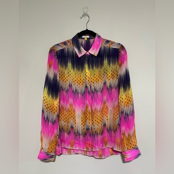 Leifsdottir Anthropologie Multicolor Semi-Sheer Button Down Top Size 4 Office - Picture 1 of 10